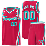 Custom Red Shoulders Star Pattern Side Color Block Sports Uniform Basketball Jersey