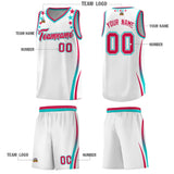 Custom White Shoulders Star Pattern Side Color Block Sports Uniform Basketball Jersey