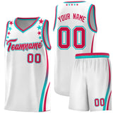 Custom White Shoulders Star Pattern Side Color Block Sports Uniform Basketball Jersey
