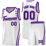 Custom White Shoulders Star Pattern Side Color Block Sports Uniform Basketball Jersey