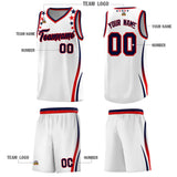 Custom White Shoulders Star Pattern Side Color Block Sports Uniform Basketball Jersey