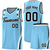 Custom Light Blue Shoulders Star Pattern Side Color Block Sports Uniform Basketball Jersey