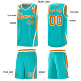 Custom Sky Blue Shoulders Star Pattern Side Color Block Sports Uniform Basketball Jersey