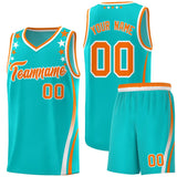 Custom Sky Blue Shoulders Star Pattern Side Color Block Sports Uniform Basketball Jersey