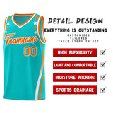Custom Sky Blue Shoulders Star Pattern Side Color Block Sports Uniform Basketball Jersey