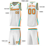 Custom White Shoulders Star Pattern Side Color Block Sports Uniform Basketball Jersey