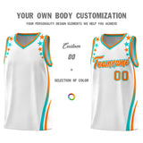 Custom White Shoulders Star Pattern Side Color Block Sports Uniform Basketball Jersey