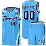 Custom Light Blue Shoulders Star Pattern Side Color Block Sports Uniform Basketball Jersey