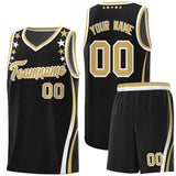 Custom Black Shoulders Star Pattern Side Color Block Sports Uniform Basketball Jersey