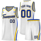 Custom White Shoulders Star Pattern Side Color Block Sports Uniform Basketball Jersey