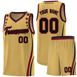 Custom Old Gold Shoulders Star Pattern Side Color Block Sports Uniform Basketball Jersey