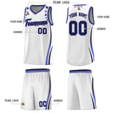 Custom White Shoulders Star Pattern Side Color Block Sports Uniform Basketball Jersey