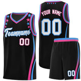 Custom Black Shoulders Star Pattern Side Color Block Sports Uniform Basketball Jersey