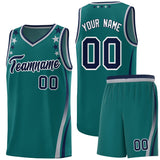 Custom Aqua Shoulders Star Pattern Side Color Block Sports Uniform Basketball Jersey