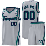 Custom Gray Shoulders Star Pattern Side Color Block Sports Uniform Basketball Jersey