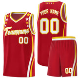 Custom Red Shoulders Star Pattern Side Color Block Sports Uniform Basketball Jersey