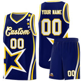 Custom Navy Shoulder Stars Graffiti Pattern Sets Basketball Jersey
