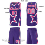 Custom Purple Shoulder Stars Graffiti Pattern Sets Basketball Jersey