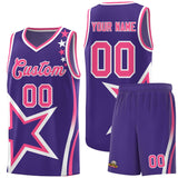 Custom Purple Shoulder Stars Graffiti Pattern Sets Basketball Jersey