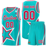Custom Aqua Shoulder Stars Graffiti Pattern Sets Basketball Jersey