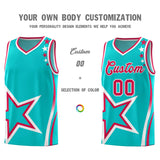 Custom Aqua Shoulder Stars Graffiti Pattern Sets Basketball Jersey