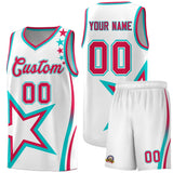Custom White Shoulder Stars Graffiti Pattern Sets Basketball Jersey