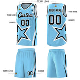 Custom Light Blue Shoulder Stars Graffiti Pattern Sets Basketball Jersey