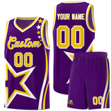 Custom Purple Shoulder Stars Graffiti Pattern Sets Basketball Jersey