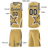 Custom Old Gold Shoulder Stars Graffiti Pattern Sets Basketball Jersey