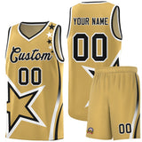 Custom Old Gold Shoulder Stars Graffiti Pattern Sets Basketball Jersey
