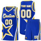 Custom Royal Shoulder Stars Graffiti Pattern Sets Basketball Jersey