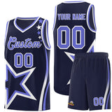 Custom Navy Shoulder Stars Graffiti Pattern Sets Basketball Jersey