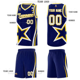 Custom Navy Shoulder Stars Graffiti Pattern Sets Basketball Jersey