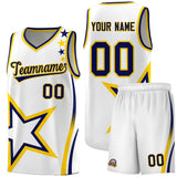 Custom White Shoulder Stars Graffiti Pattern Sets Basketball Jersey