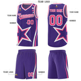 Custom Purple Shoulder Stars Graffiti Pattern Sets Basketball Jersey