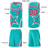 Custom Aqua Shoulder Stars Graffiti Pattern Sets Basketball Jersey