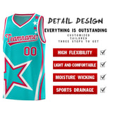 Custom Aqua Shoulder Stars Graffiti Pattern Sets Basketball Jersey