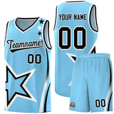 Custom Light Blue Shoulder Stars Graffiti Pattern Sets Basketball Jersey