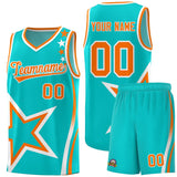 Custom Aqua Shoulder Stars Graffiti Pattern Sets Basketball Jersey
