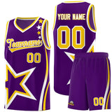 Custom Purple Shoulder Stars Graffiti Pattern Sets Basketball Jersey