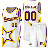 Custom White Shoulder Stars Graffiti Pattern Sets Basketball Jersey