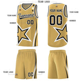 Custom Old Gold Shoulder Stars Graffiti Pattern Sets Basketball Jersey