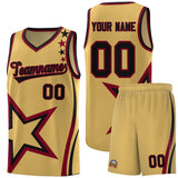 Custom Old Gold Shoulder Stars Graffiti Pattern Sets Basketball Jersey