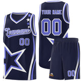 Custom Navy Shoulder Stars Graffiti Pattern Sets Basketball Jersey