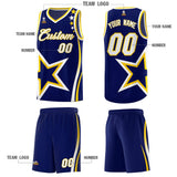 Custom Navy Shoulder Stars Graffiti Pattern Sets Basketball Jersey