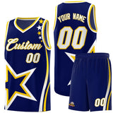 Custom Navy Shoulder Stars Graffiti Pattern Sets Basketball Jersey