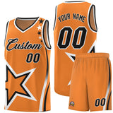 Custom Gold Orange Shoulder Stars Graffiti Pattern Sets Basketball Jersey