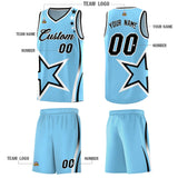 Custom Light Blue Shoulder Stars Graffiti Pattern Sets Basketball Jersey