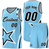Custom Light Blue Shoulder Stars Graffiti Pattern Sets Basketball Jersey