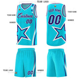 Custom Sky Blue Shoulder Stars Graffiti Pattern Sets Basketball Jersey
